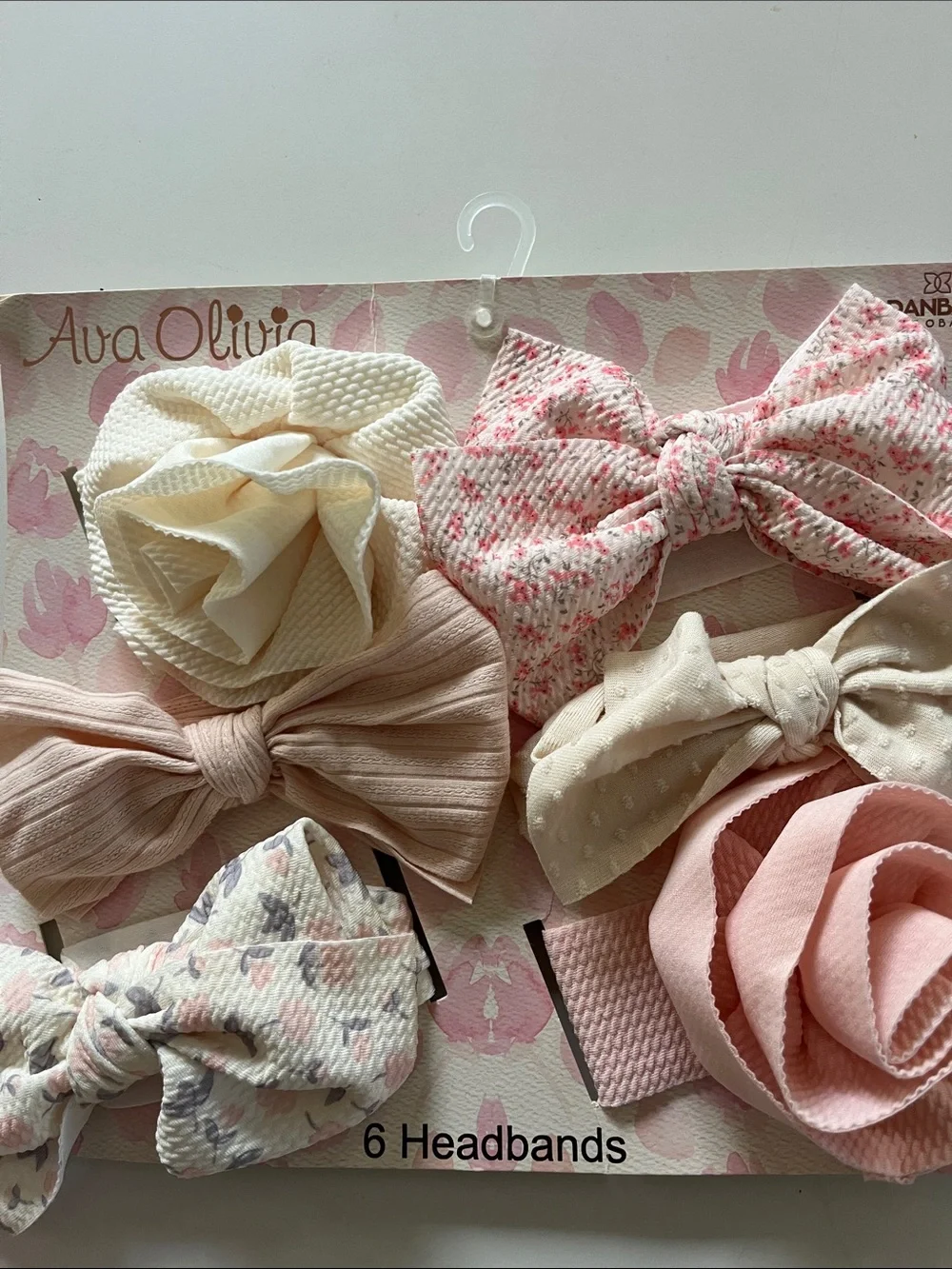 Girls Pink & Cream Bow and Flower Headband Set